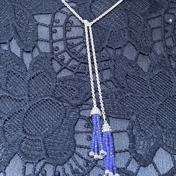 LAGOS Sterling Silver 18k Yellow Gold Caviar Icon Lapis Tassel Lariat Necklace